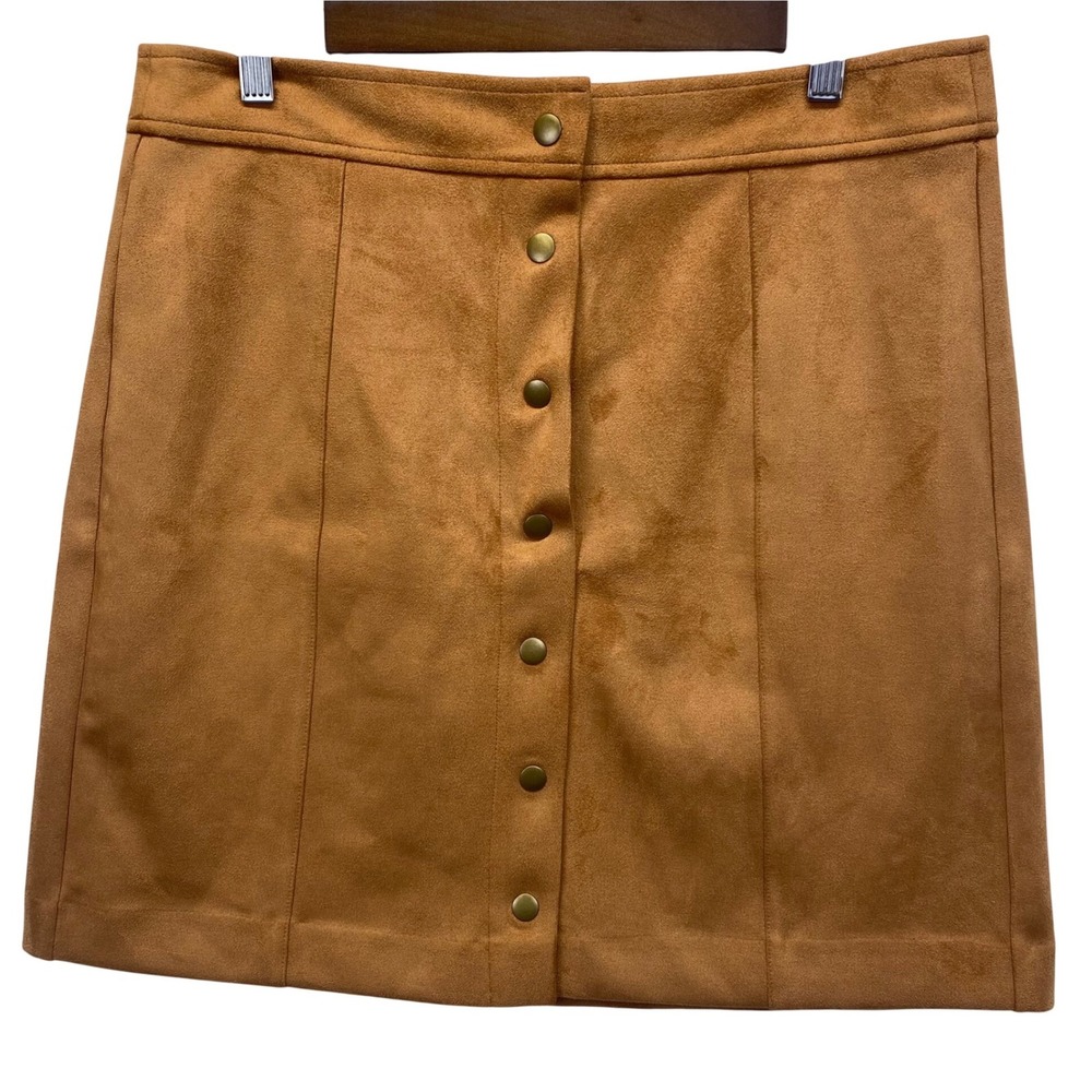 Loft Outlet Womens Size 12 Faux Suede Button Front Mini Skirt Camel Brown NWT